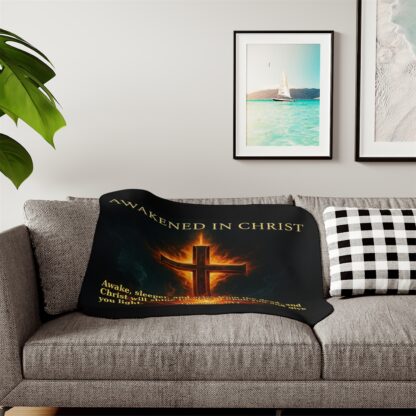 Cozy Sherpa Blanket - Awakened in Christ - Warmth for Home, Gifts for Christians, Spiritual Decor, Comfort for Faith - Image 3