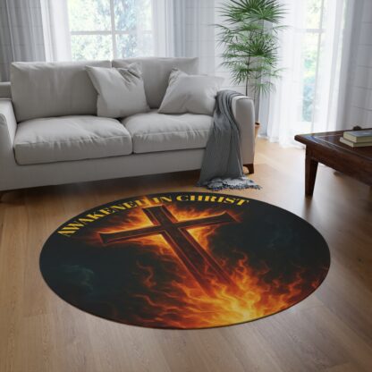 Christian Round Rug, Awakened in Christ Decorative Mat, Faith-Based Home Decor, Religious Gifts, Spiritual Living Room Accessory - Image 4