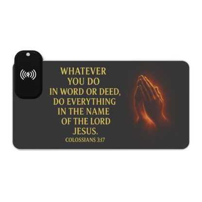 Illuminated Gaming Mouse Pad with Wireless Charging - Motivational Quote Decor for Gamers, Desk Accessories, LED PC Pad, Bible Verse Gift