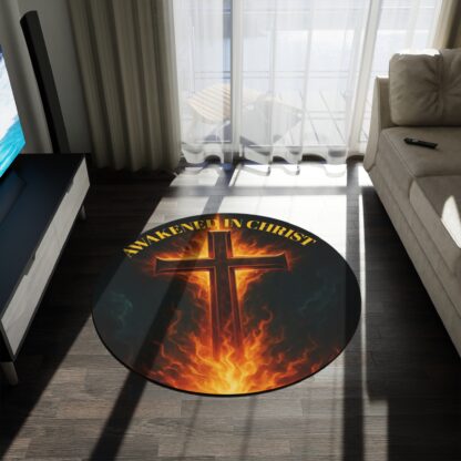 Christian Round Rug, Awakened in Christ Decorative Mat, Faith-Based Home Decor, Religious Gifts, Spiritual Living Room Accessory - Image 3