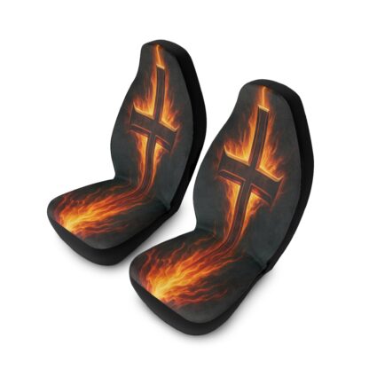 "Clothed in Fire – Cross-In-Flames Christian Car Seat Covers (Set of 2)" - Image 2