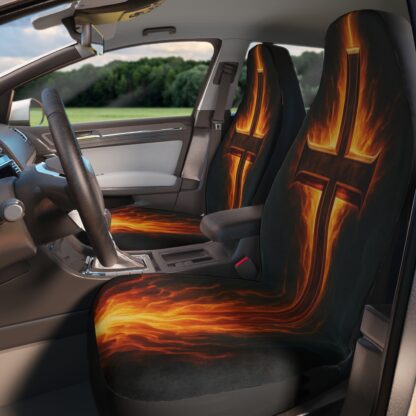 "Clothed in Fire – Cross-In-Flames Christian Car Seat Covers (Set of 2)" - Image 3